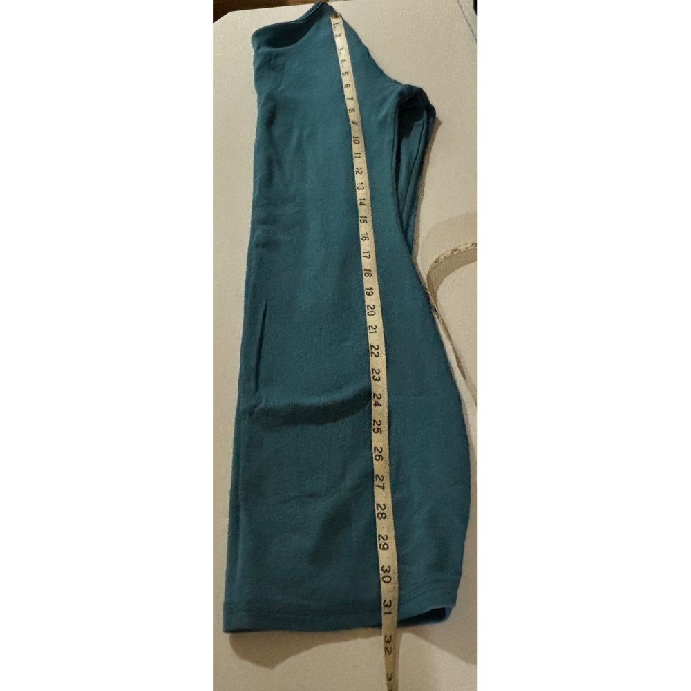Womens Teal Ribbed Long Sleeve Keyhole Mini Dress Bodycon Stretch Knit L - Picture 5 of 6